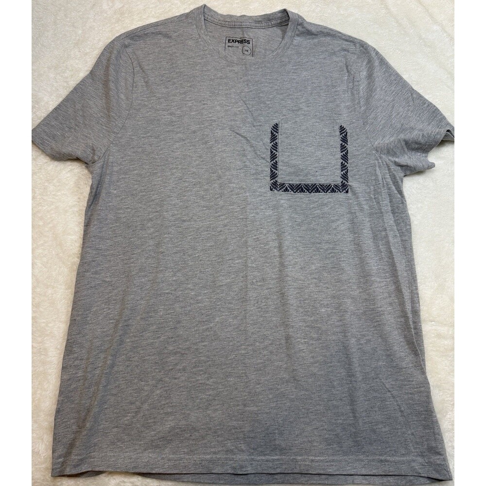 Express Men's Gray Jersey Crew Neck Short Sleeve T-Shirt Pocket Trim Size L